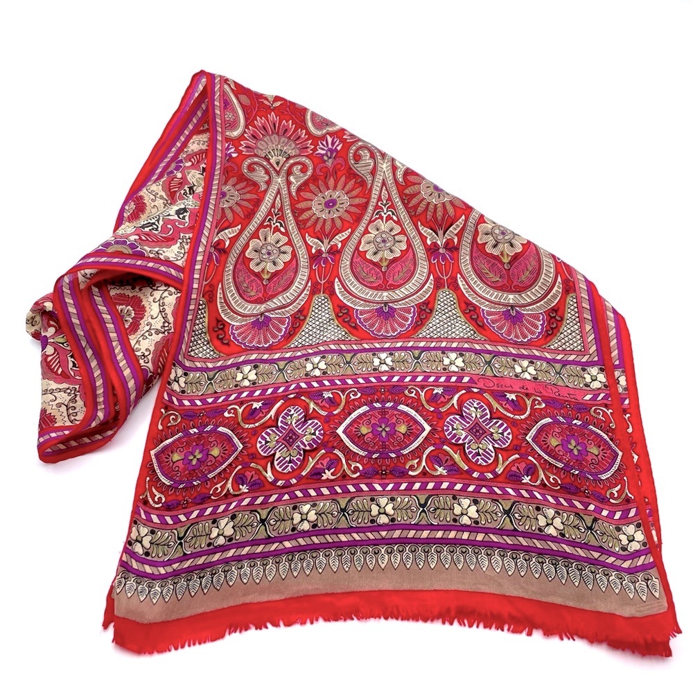 Oscar de la Renta Vintage Paisley Silk Scarf 10” x 52”